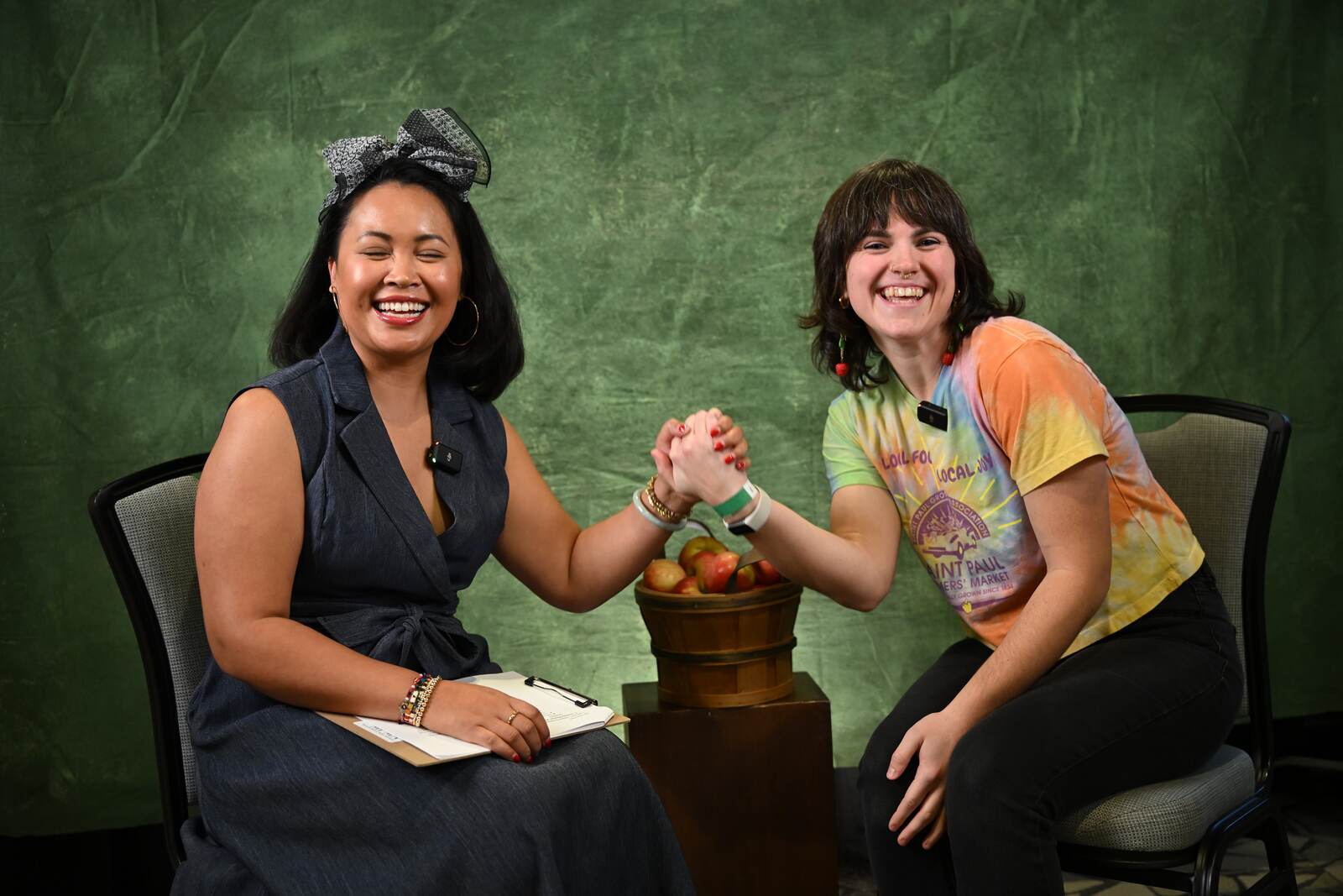 Host and guest laugh between questions